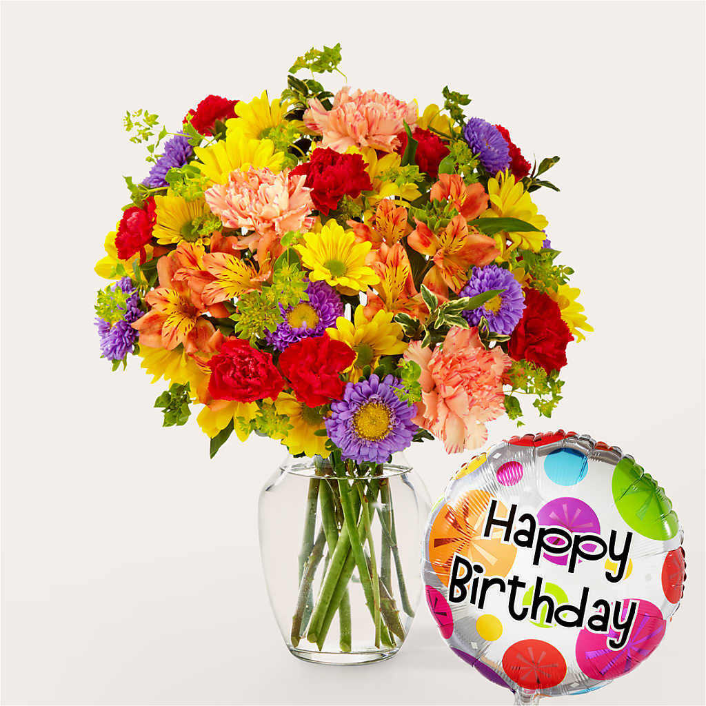 Kaleidoscope Bouquet with Birthday Balloon – Fleurs.ca, Quebec PQ