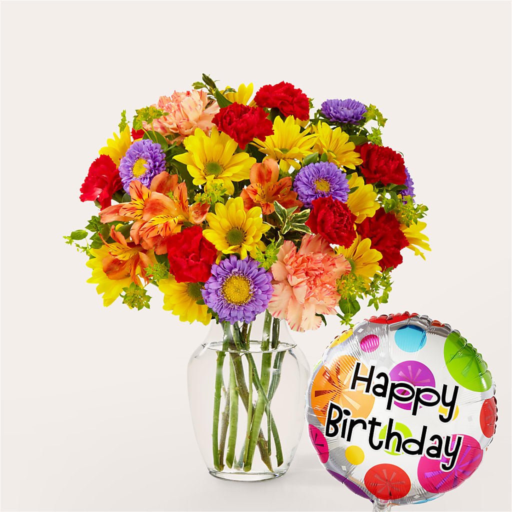 Kaleidoscope Bouquet with Birthday Balloon – Fleurs.ca, Quebec PQ
